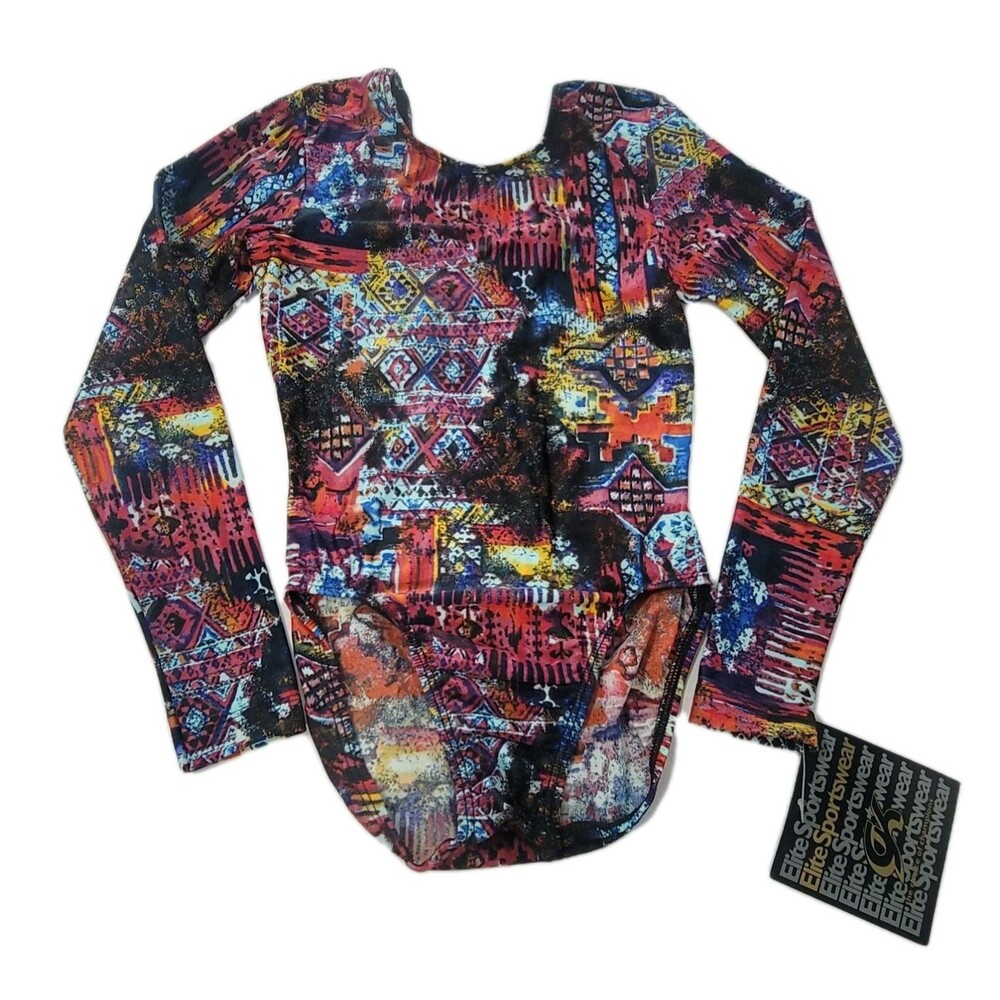 GK Elite Vintage 1992 Aztec Grunge Kilim Leotard Bodysuit LS Size AXS Adult XS